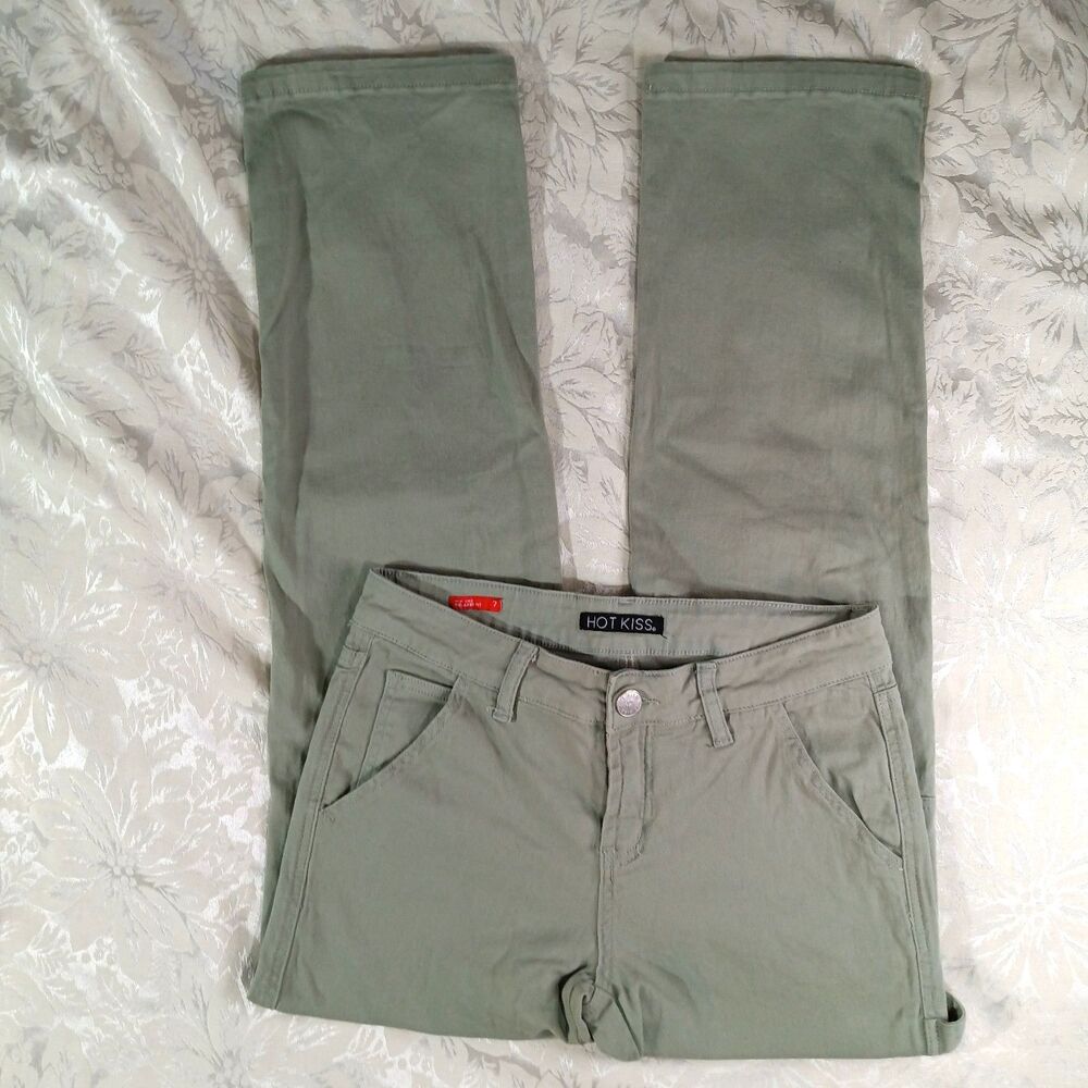 Hot Kiss Jeans Womens 7 Junior Green Relaxed Fit Stretchy Lowrise Cargo Style
